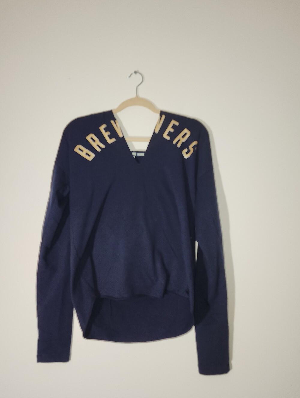 Women's PINK Victoria's Secret Navy V-Neck 'BREWERS' Pullover With Hoodie